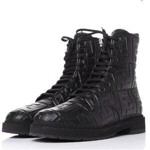 Fendi Nappa FF Embossed Womens Biker Boots 37 Black